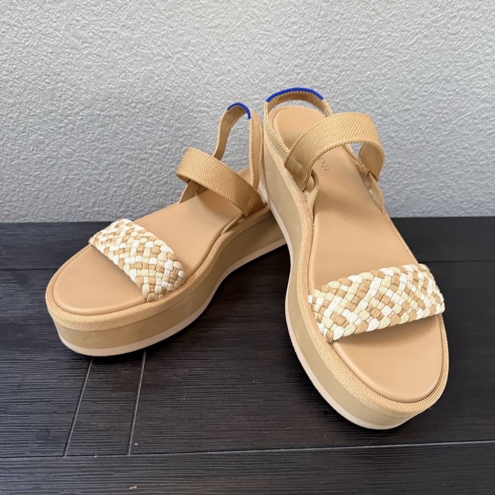 Rothy's The Lightweight Platform Wedge Slingback Sandals Women's 11 Woven Sand